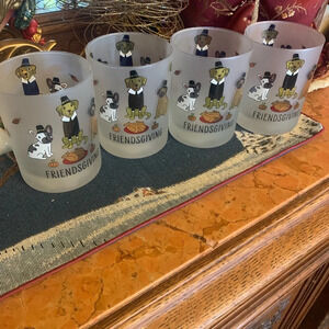 Dogs Friendsgiving Frosted Glasses Pilgrim Thanksgiving set of 4 Culver Ltd